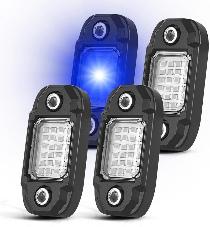 LY8 4 Pods Blue Rock Light LED Waterproof Neon Trail Rig Lamp Underglow Lights for Car Truck Motorcycle Boat SUV ATV UTV (Blue) - Image 1